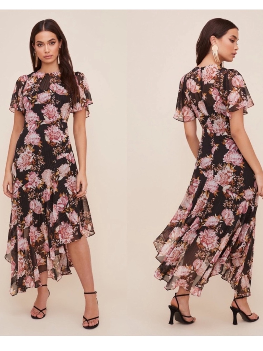ASTR the Label Flutter Sleeve Floral Asymmetric Maxi Dress size XL